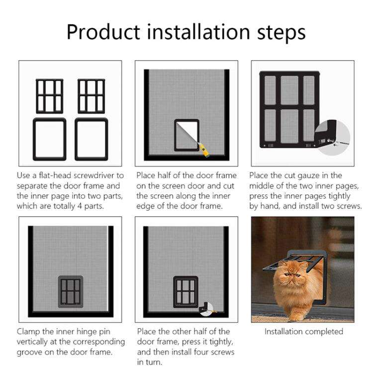 25 x 31.5cm Pet Screen Door Cats And Dogs Free Entry and Exit Lattice Door(Black)