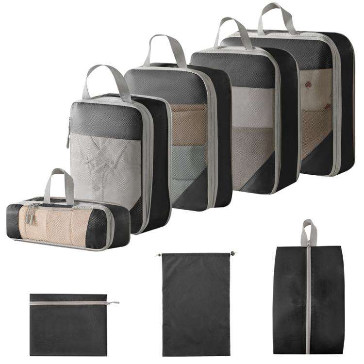 8 In 1 Mesh Compressed Travel Organizer Bag Luggage Clothes Shoes Toiletries Storage Bag(Black)