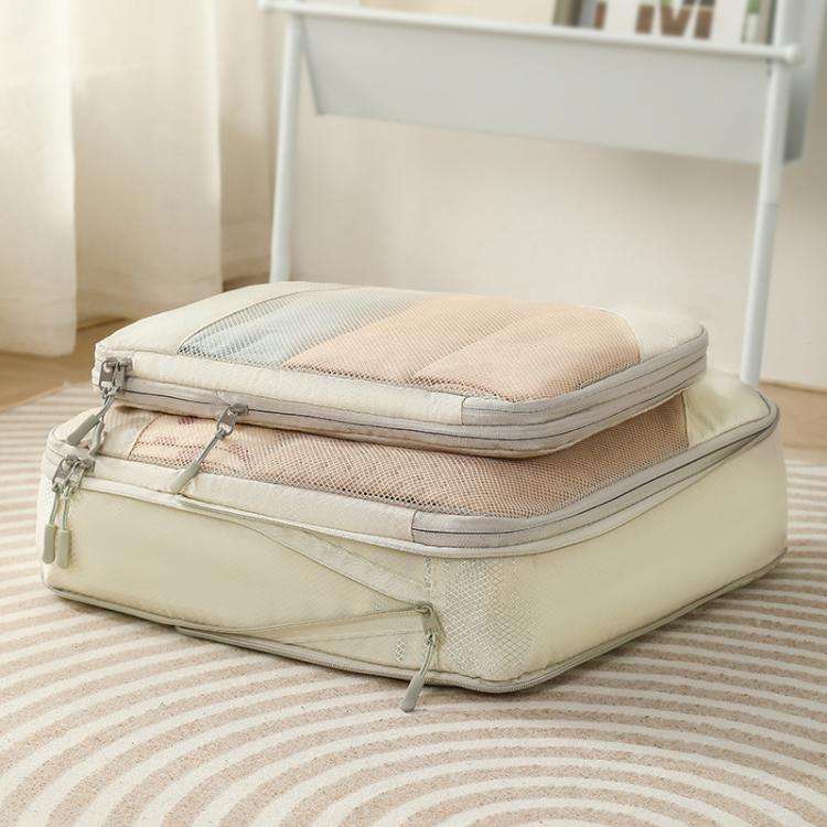 6 In 1 Mesh Compressed Travel Organizer Bag Luggage Clothes Shoes Toiletries Storage Bag(Beige)