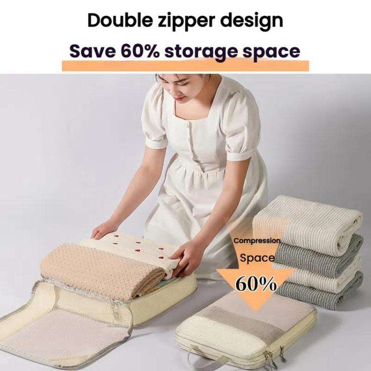 6 In 1 Mesh Compressed Travel Organizer Bag Luggage Clothes Shoes Toiletries Storage Bag(Beige)