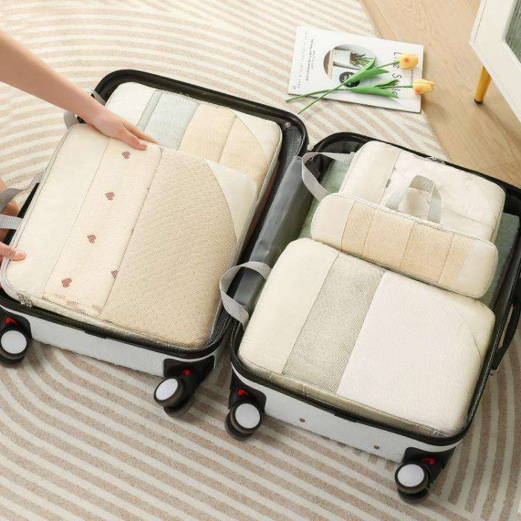 6 In 1 Mesh Compressed Travel Organizer Bag Luggage Clothes Shoes Toiletries Storage Bag(Beige)