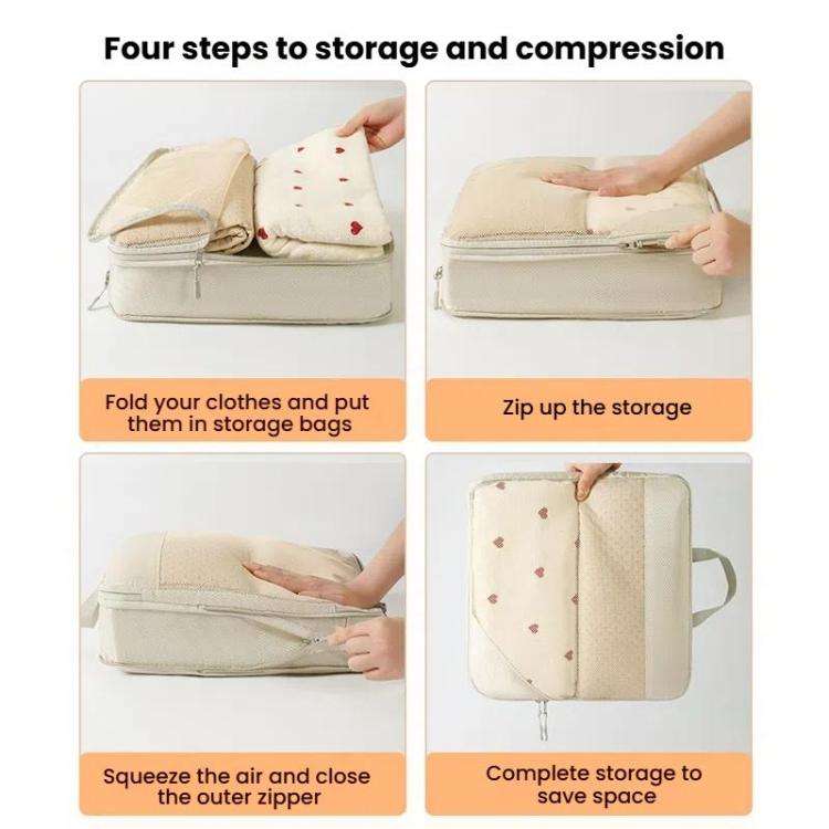 6 In 1 Mesh Compressed Travel Organizer Bag Luggage Clothes Shoes Toiletries Storage Bag(Beige)