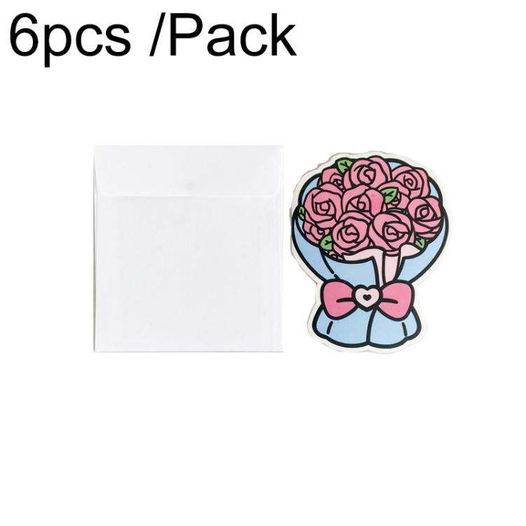 6pcs /Pack Three-dimensional Bouquet Foldable Greeting Card with Envelope(Pink Rose)