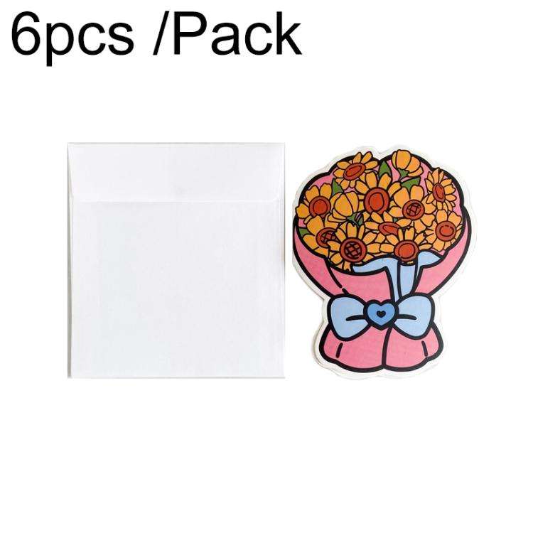 6pcs /Pack Three-dimensional Bouquet Foldable Greeting Card with Envelope(Yellow Sunflower)