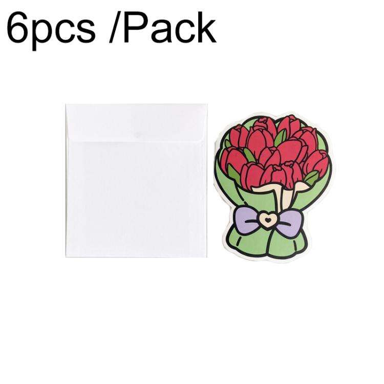 6pcs /Pack Three-dimensional Bouquet Foldable Greeting Card with Envelope(Red Tulip)