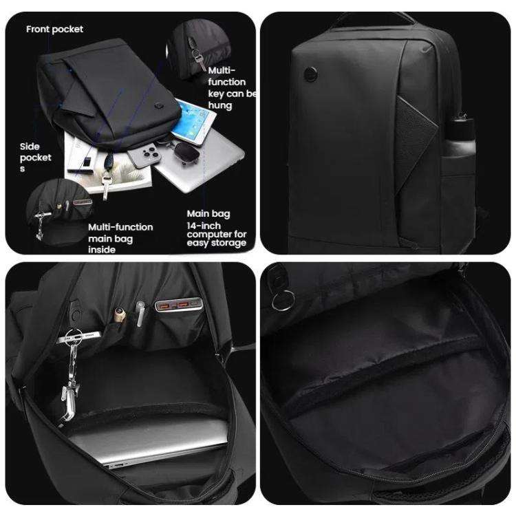 WEPOEWR Men 14-inch Laptop Backpack Waterproof Large Capacity Business Commuter backpack(Black)