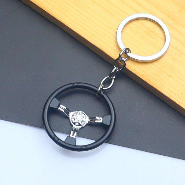 Car Steering Wheel Keychain Removable Key Pendant(Silver)