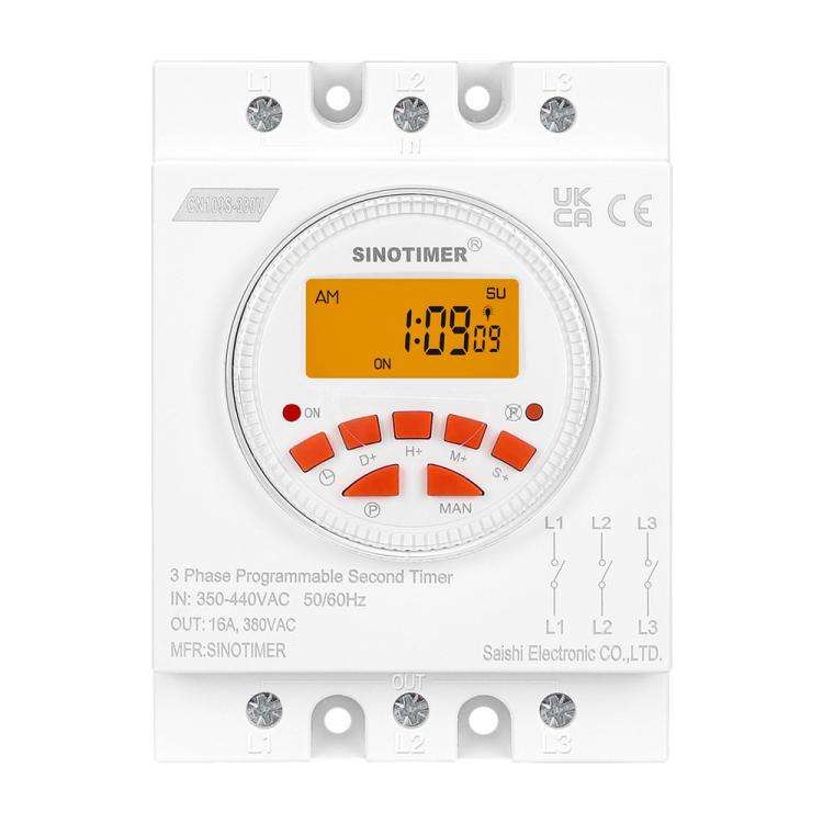 SINOTIMER CN109S-380V 16A  3 Phase Timer Switch 7-Day Programmable Minimum Interval 1s With Backl...