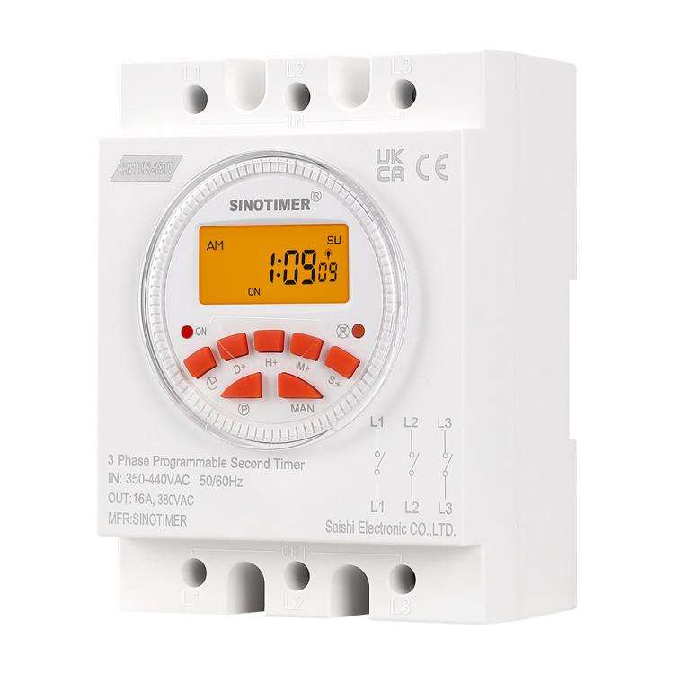 SINOTIMER CN109S-380V 16A  3 Phase Timer Switch 7-Day Programmable Minimum Interval 1s With Backl...