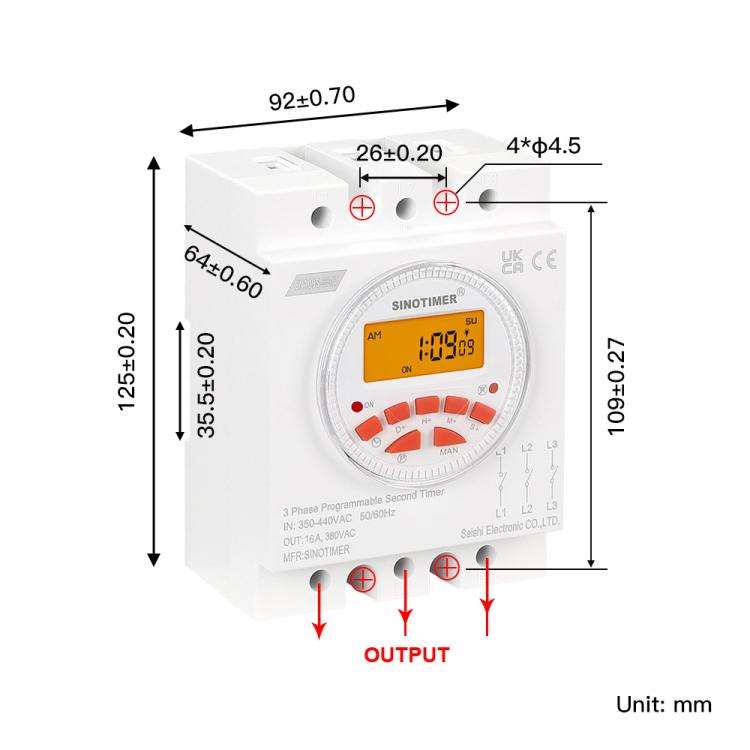 SINOTIMER CN109S-380V 16A  3 Phase Timer Switch 7-Day Programmable Minimum Interval 1s With Backl...