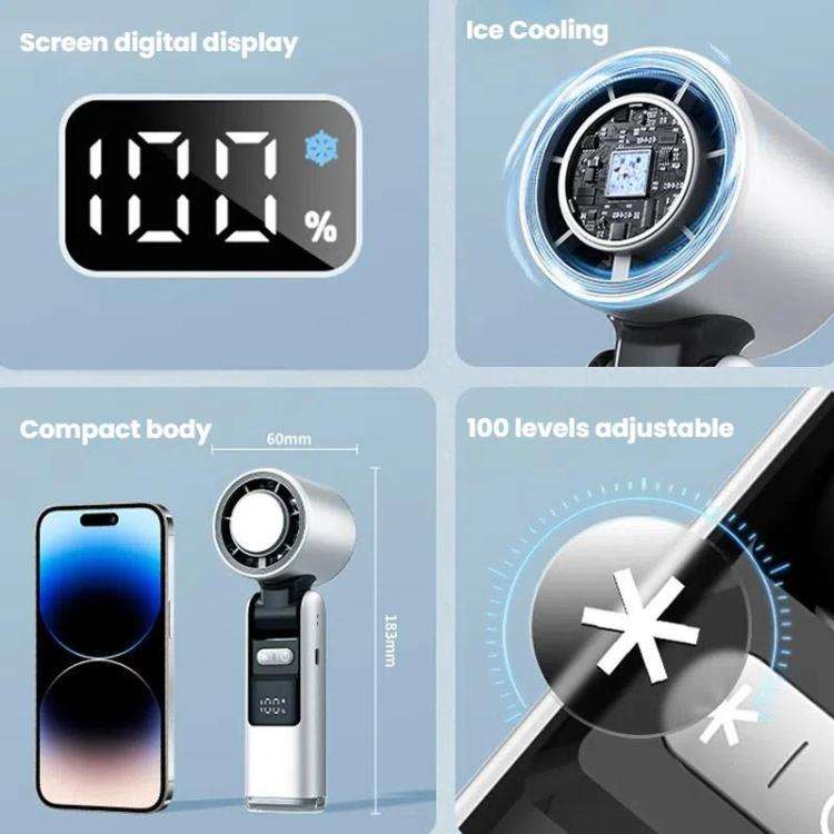 100-gear High Speed Handheld Fan Mini USB Rechargeable Foldable Portable Turbo Small Fan With Coo...