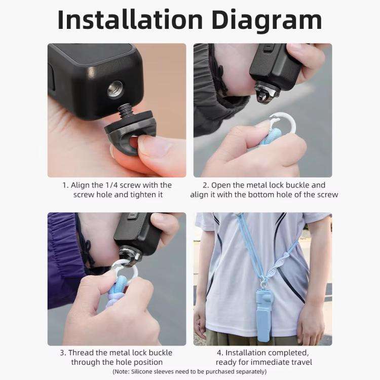 BRDRC Sport Camera Lanyard With 1/4 Inch Screw Anti-Lost Crossbody Lanyard(Black Rope Gray Knot)