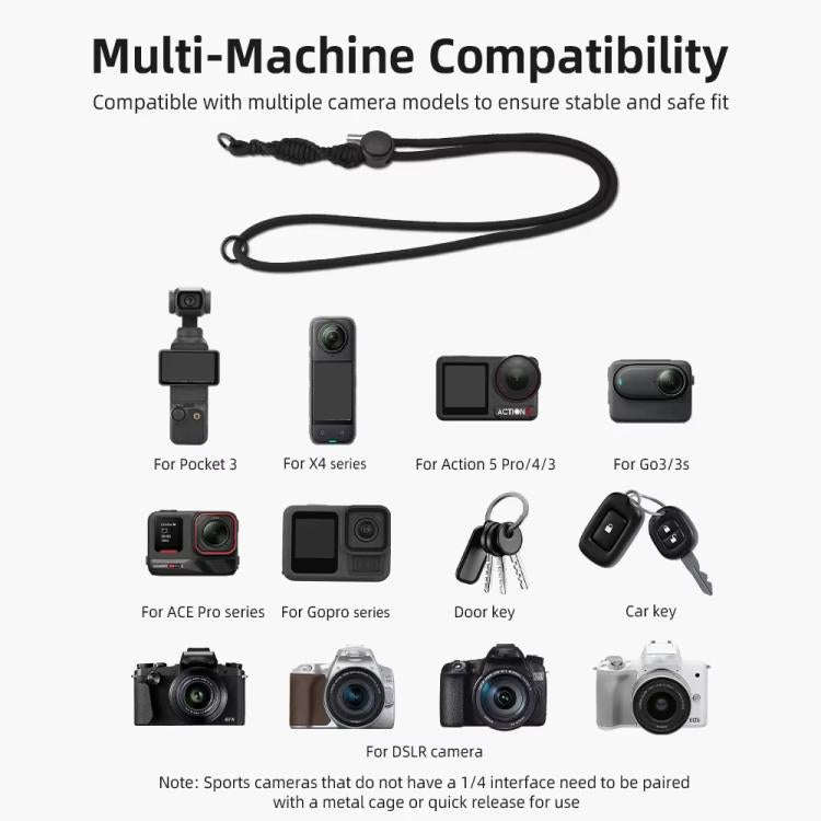 BRDRC Sport Camera Lanyard With 1/4 Inch Screw Anti-Lost Crossbody Lanyard(Black Rope Gray Knot)