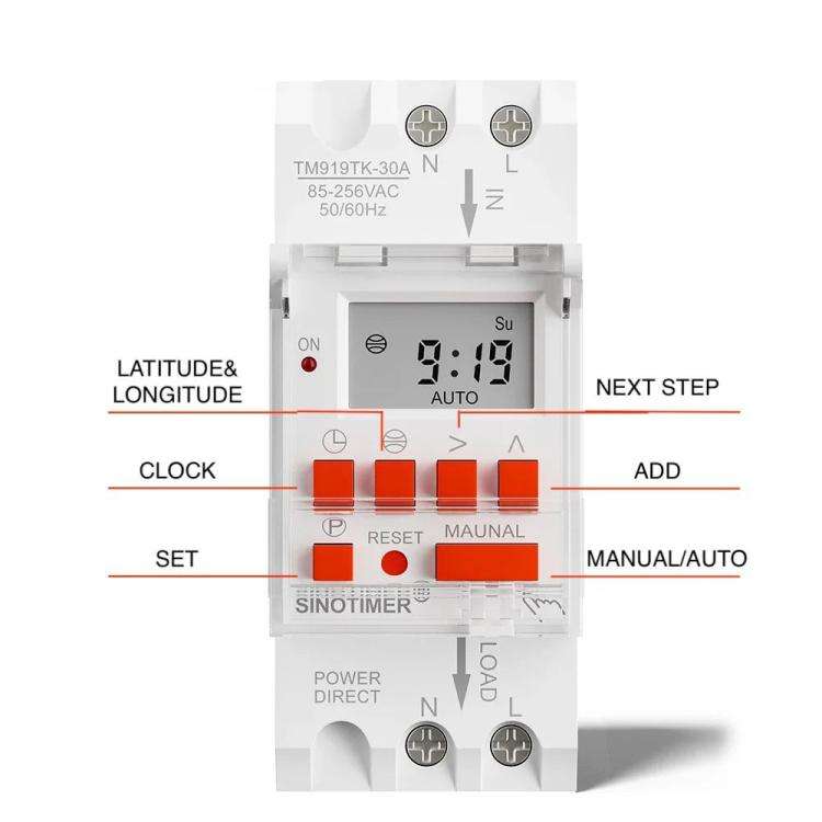 SINOTIMER  TM919TK-30A 85-265VAC Astronomical Time Switch For Automatic Calculation Of Sunrise An...