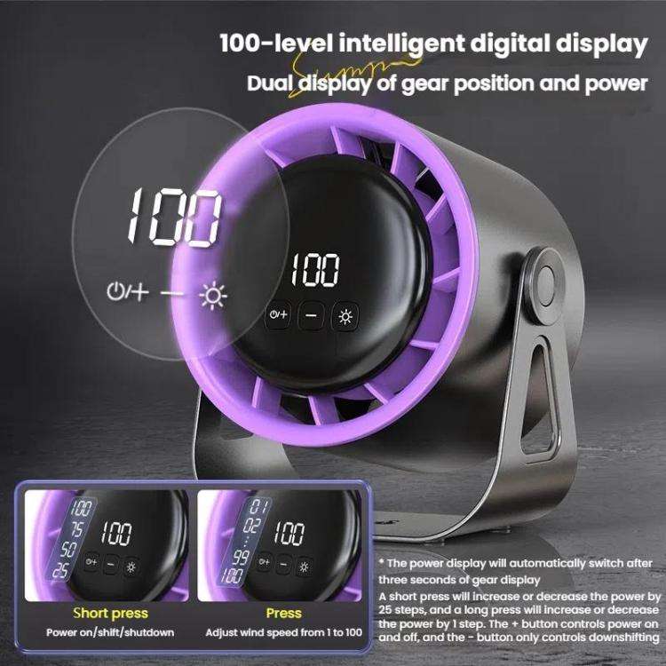 100-Gear High-Speed Circulating Fan Rechargeable Desktop Digital Display Turbo Wall-Mounted Fan, ...