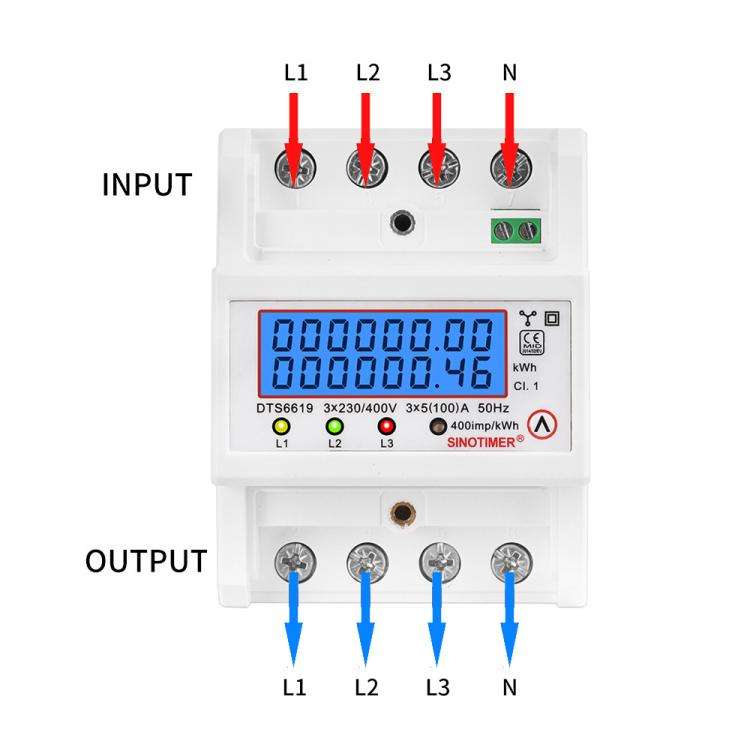 SINOTIMER DTS6619-046 100A 380V AC 3-phase 4 Wire Energy Meter Temporary Power Can Be Reset Din R...