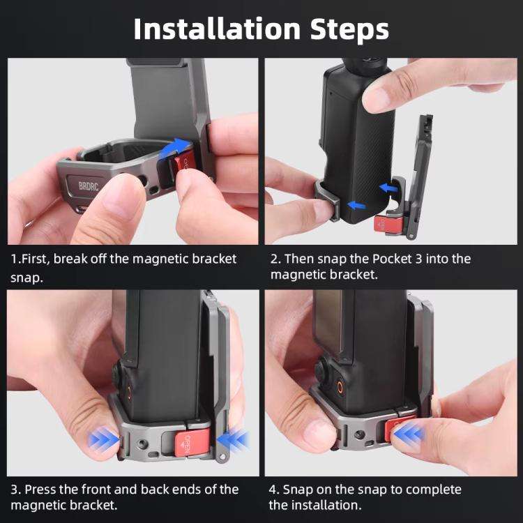 For DJI OSMO Pocket 3 BRDRC PO3005 Multi-functional Magnetic Base Expansion Back Clip Holder Adap...