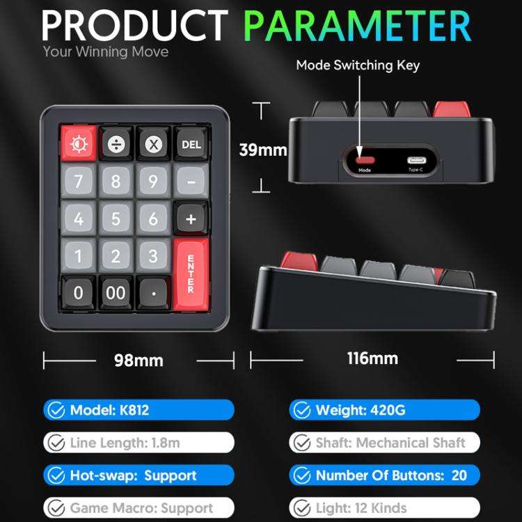 MKESPN K812 GASKET Aluminum Alloy RGB Hot-Swap Customized Wired Mini Mechanical Gaming Keyboard(B...