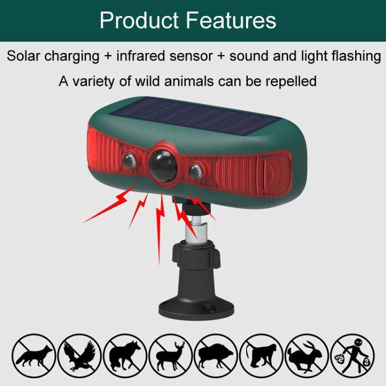 N911Y Outdoor Solar Alarm Infrared Sensor Sound And Light Animal Repeller(Red)