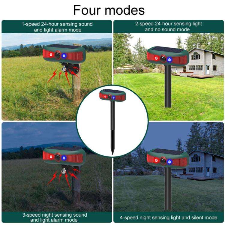 N911Y Outdoor Solar Alarm Infrared Sensor Sound And Light Animal Repeller(Red)