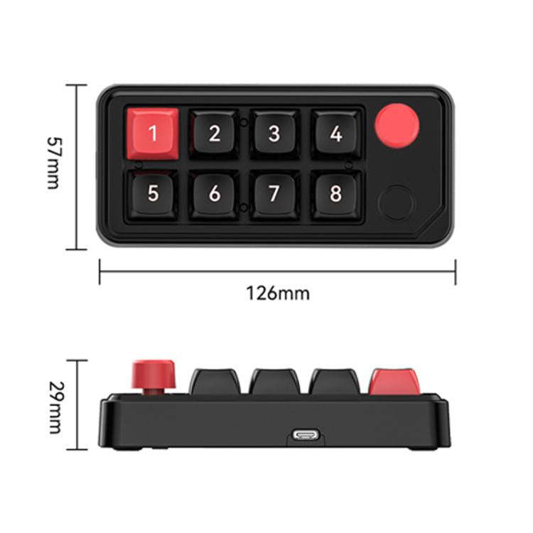 MKESPN 8-Key Wired Hot-Swappable Macro Definition Gaming Mechanical Keyboard With Knob(Black)