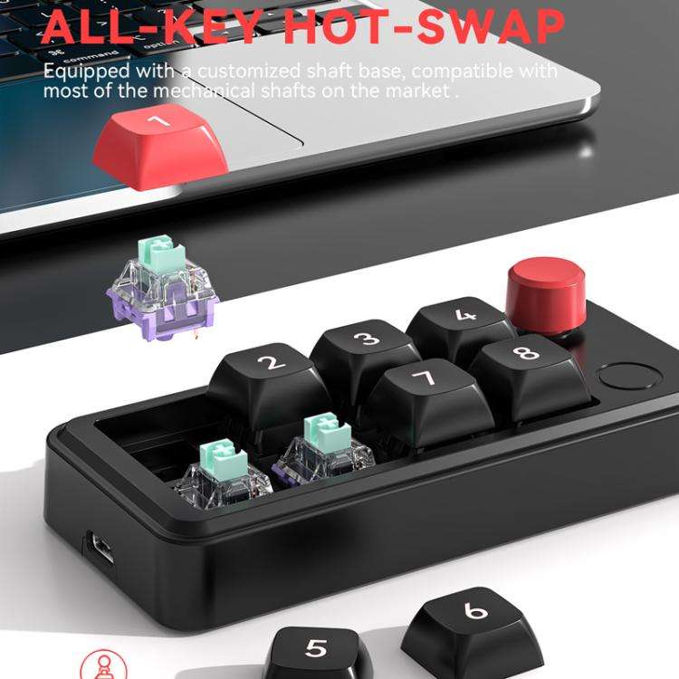MKESPN 8-Key Wired Hot-Swappable Macro Definition Gaming Mechanical Keyboard With Knob(Black)