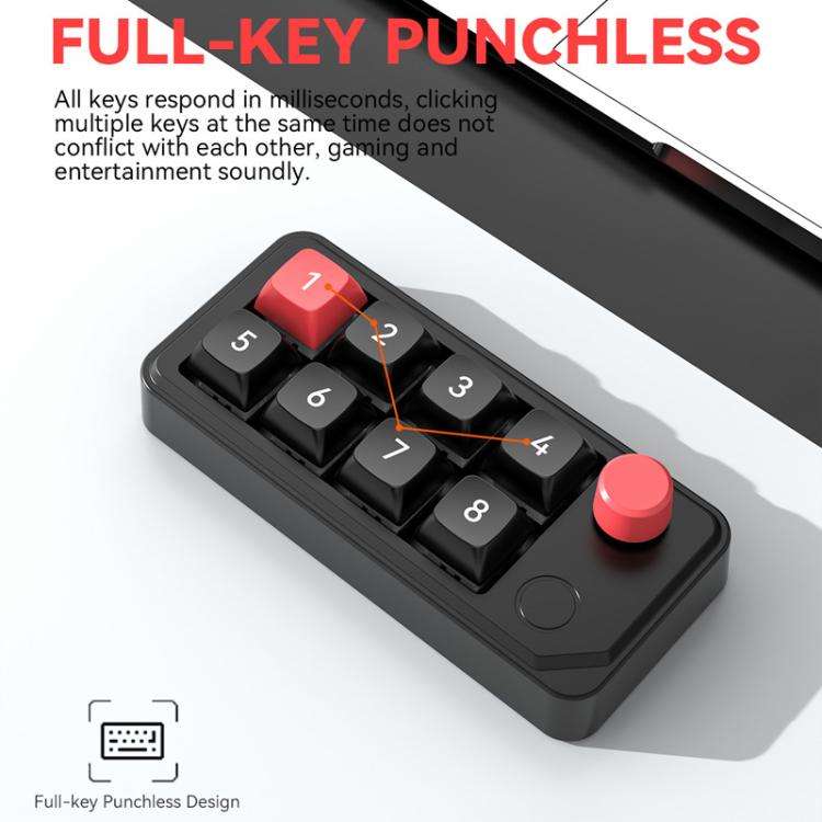 MKESPN 8-Key Wired Hot-Swappable Macro Definition Gaming Mechanical Keyboard With Knob(Black)