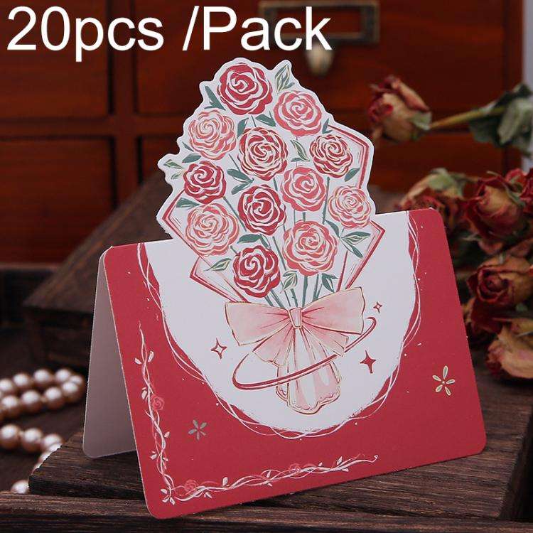 20pcs /Pack Three-Dimensional Rose Valentine Day Greeting Card Mother Day Message Card(01)