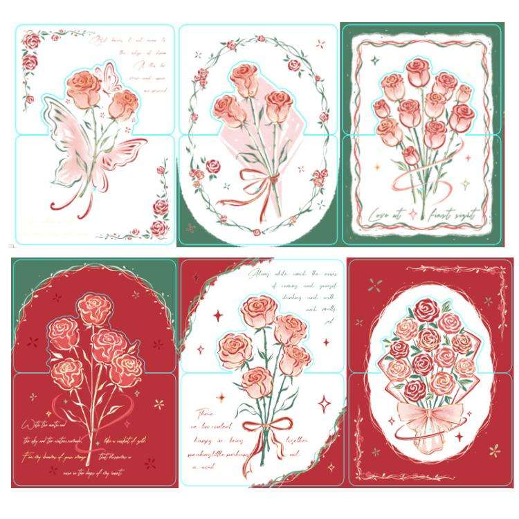 20pcs /Pack Three-Dimensional Rose Valentine Day Greeting Card Mother Day Message Card(03)