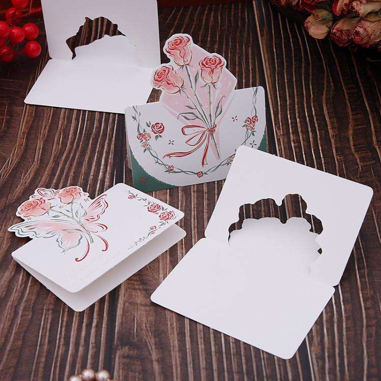 20pcs /Pack Three-Dimensional Rose Valentine Day Greeting Card Mother Day Message Card(05)