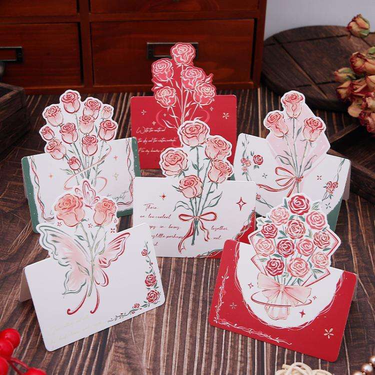 20pcs /Pack Three-Dimensional Rose Valentine Day Greeting Card Mother Day Message Card(05)