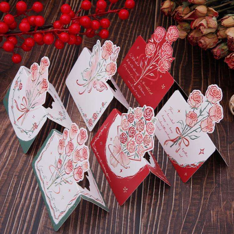 20pcs /Pack Three-Dimensional Rose Valentine Day Greeting Card Mother Day Message Card(01)