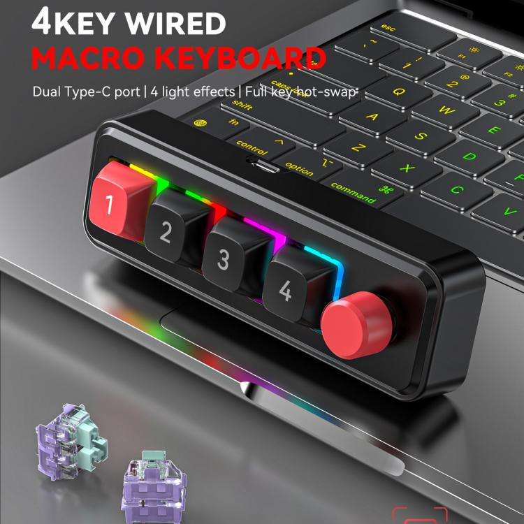 MKESPN 4-Key Macro Programmable Mechanical Gaming Keyboard With Dual USB-C Ports Hot-Swappable RG...