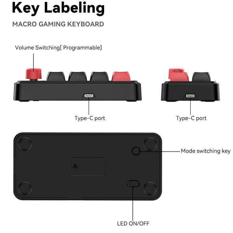 MKESPN 4-Key Macro Programmable Mechanical Gaming Keyboard With Dual USB-C Ports Hot-Swappable RG...