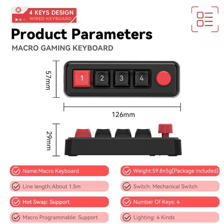 MKESPN 4-Key Macro Programmable Mechanical Gaming Keyboard With Dual USB-C Ports Hot-Swappable RG...