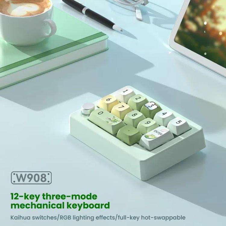 MKESPN W908 Wireless Tri-Mode Hot-Swappable Macro-Defined RGB Backlit Gaming Mechanical Keypad(Bl...