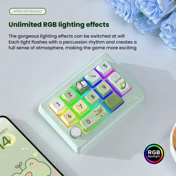 MKESPN W908 Wireless Tri-Mode Hot-Swappable Macro-Defined RGB Backlit Gaming Mechanical Keypad(Bl...