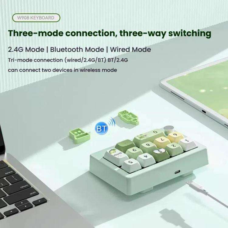MKESPN W908 Wireless Tri-Mode Hot-Swappable Macro-Defined RGB Backlit Gaming Mechanical Keypad(Bl...