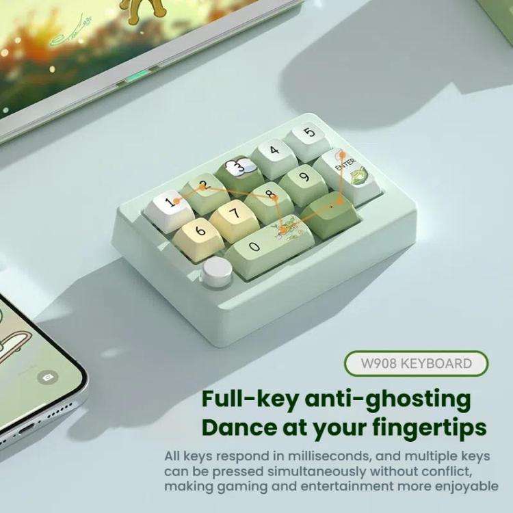 MKESPN W908 Wireless Tri-Mode Hot-Swappable Macro-Defined RGB Backlit Gaming Mechanical Keypad(Bl...