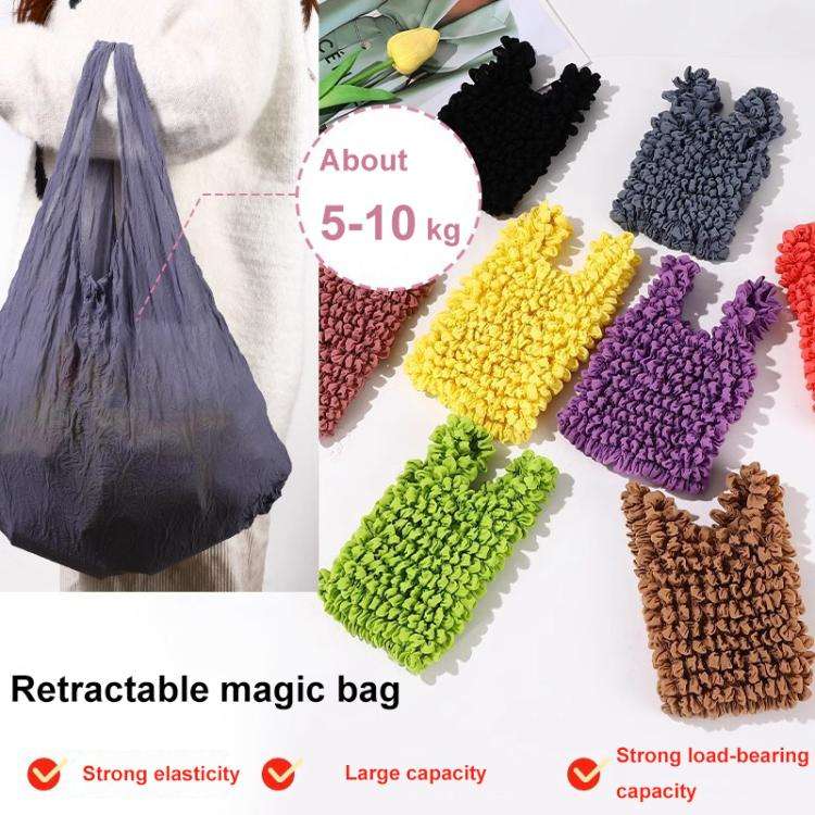 Mini Retractable Bubble Bag Multifunctional Large-capacity Elastic Shopping Bag(Khaki)