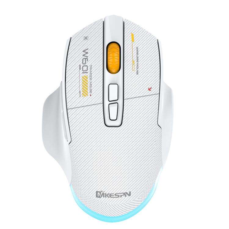 MKESPN W601 Silent Wireless Tri-mode Macro Gaming Mouse Carbon Fiber 12800DPI Bluetooth Mouse(White)