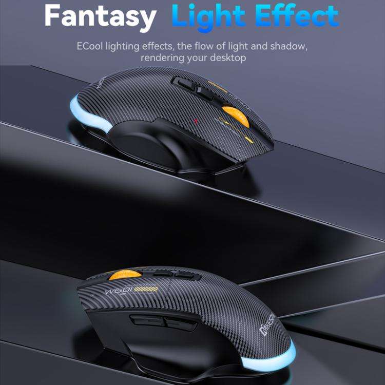 MKESPN W601 Silent Wireless Tri-mode Macro Gaming Mouse Carbon Fiber 12800DPI Bluetooth Mouse(White)