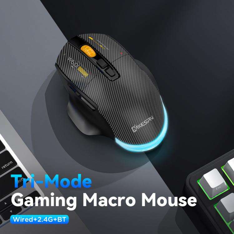 MKESPN W601 Silent Wireless Tri-mode Macro Gaming Mouse Carbon Fiber 12800DPI Bluetooth Mouse(White)