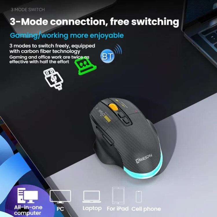 MKESPN W601 Silent Wireless Tri-mode Macro Gaming Mouse Carbon Fiber 12800DPI Bluetooth Mouse(White)