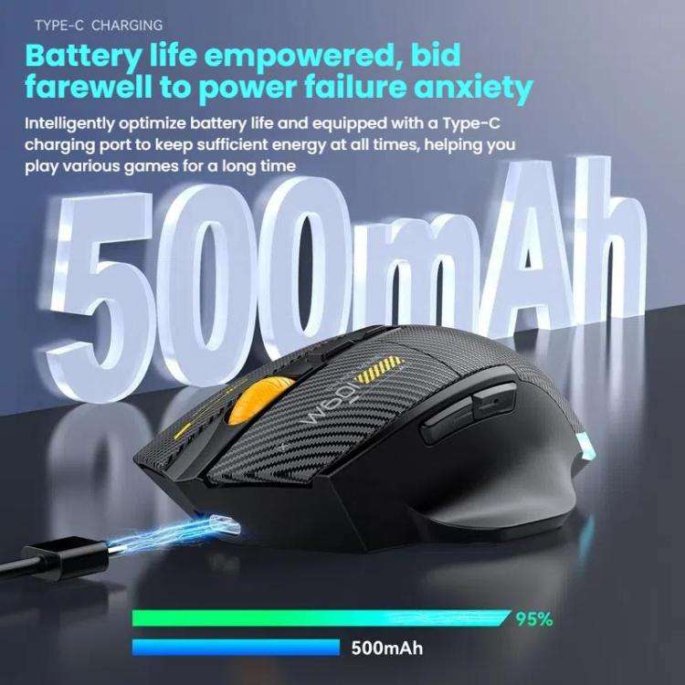 MKESPN W601 Silent Wireless Tri-mode Macro Gaming Mouse Carbon Fiber 12800DPI Bluetooth Mouse(White)