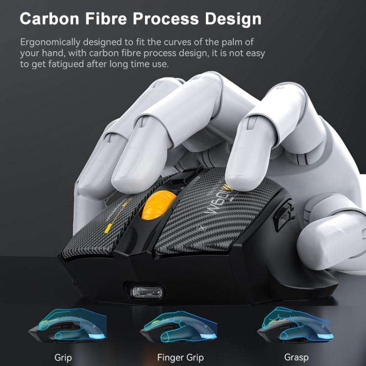 MKESPN W601 Silent Wireless Tri-mode Macro Gaming Mouse Carbon Fiber 12800DPI Bluetooth Mouse(White)
