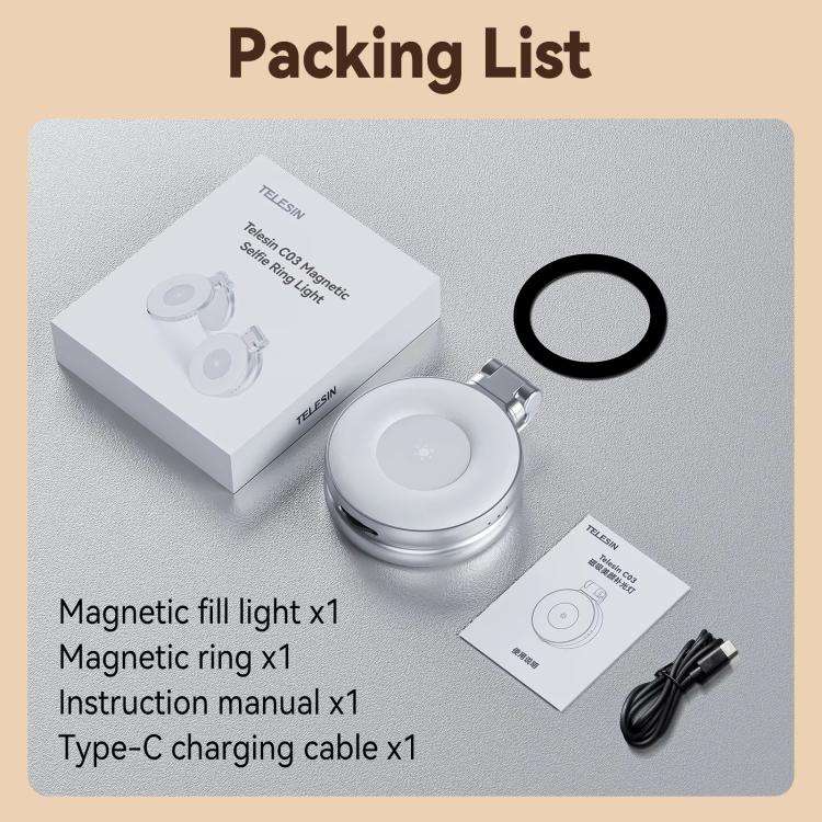 TELESIN S5-BGD-01 Mini Phone Magnetic Beauty Replacement Light Tri-color Temperature Portable Sel...