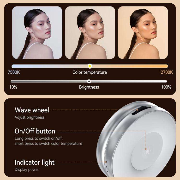TELESIN S5-BGD-01 Mini Phone Magnetic Beauty Replacement Light Tri-color Temperature Portable Sel...