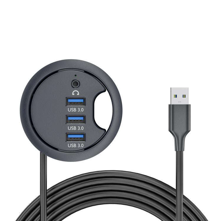 3xUSB3.0+3.5mm Desk Grommet Splitter HUB Dock Station, Cable Length 1.2m