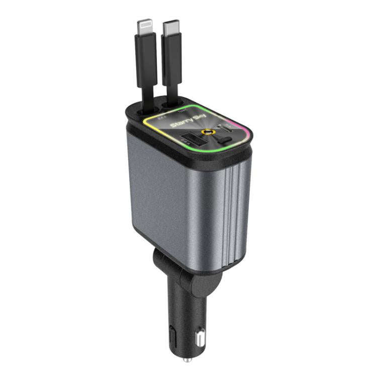 C3 Car Star Spotlight 4 In 1 Charger With Retractable Cable(Dark Gray)